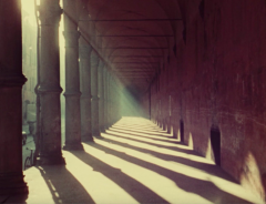 immagine di portici di Bologna in penobnra